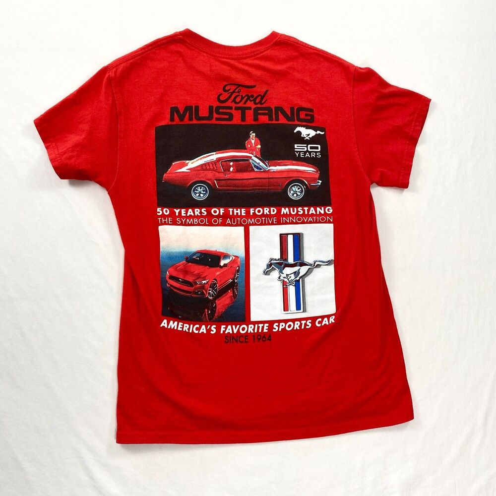 Ford Mustang Graphic T Shirt Crewneck Cotton Short Sleeve Mens Small Red Car
